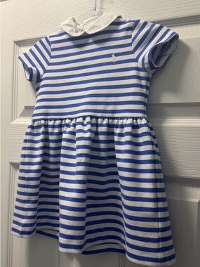 Ralph Lauren White & Blue Striped Cotton Dress with Peter Pan Collar